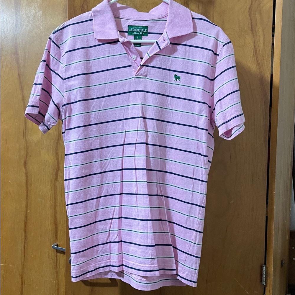 Aeropostale Pink Polo with Black and White Stripes